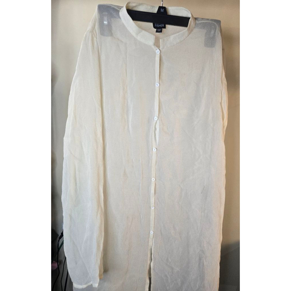 Women's Eileen Fisher Organic Linen Long Shirt Dress Ivory Medium - Picture 4 of 16